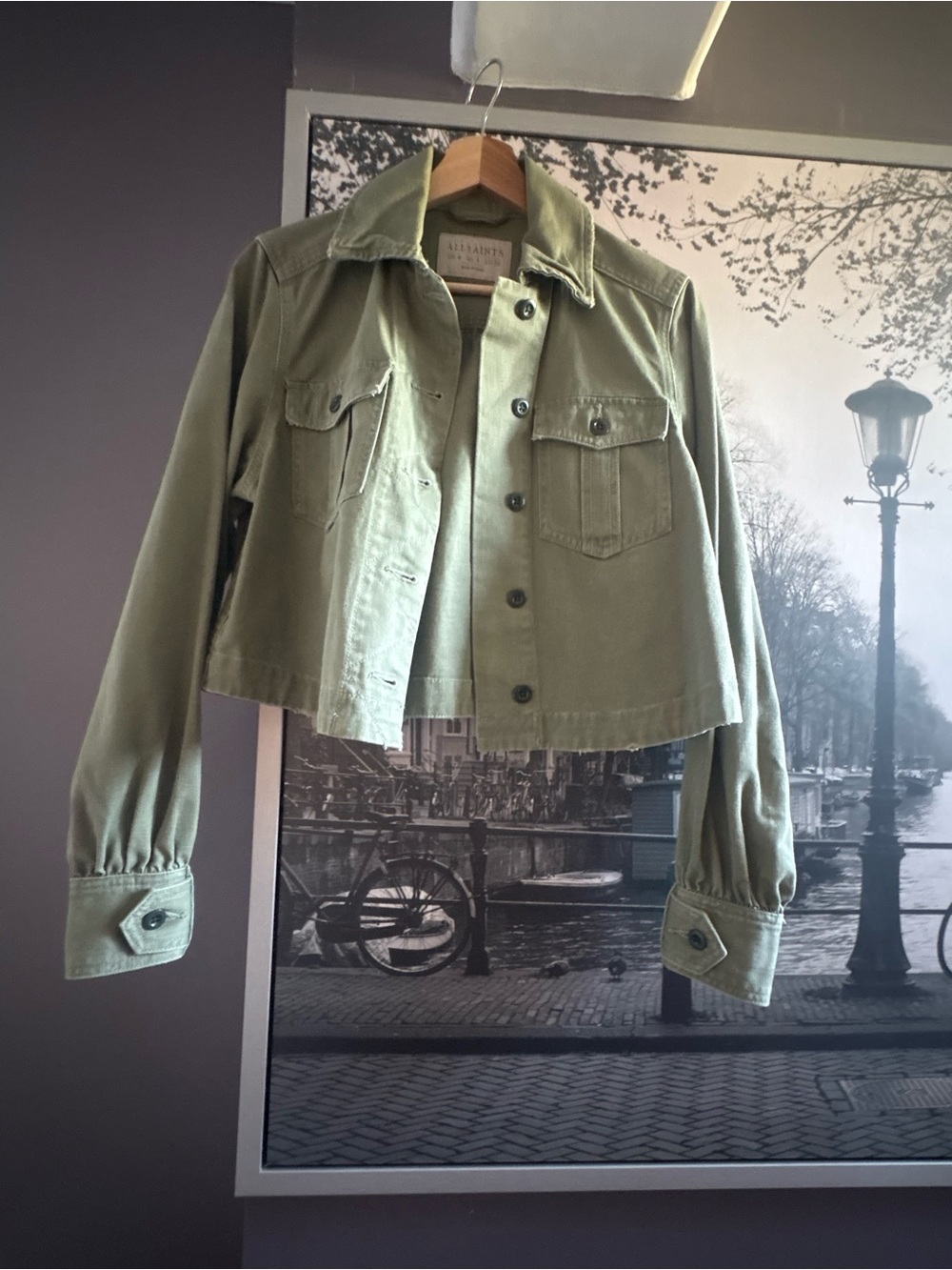 AllSaints Olive Cropped Jean Jacket